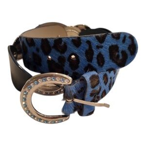 Brambilla Milano Belt Blue Animal Print Calf Hair Belt, made in Italy